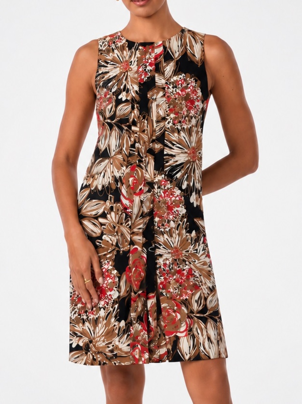 Trina Turk Black Floral Pleated Shift Dress